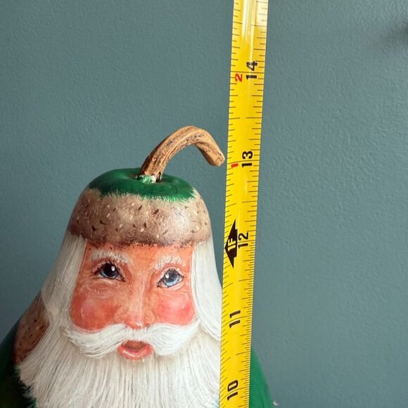 Vintage Hand Painted Painted Santa Claus Gourd Decoration Green Multi 13 1/2" - Picture 9 of 10